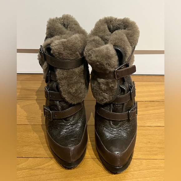 Ash Women’s Brown Enigma Rabbit Fur-Lined Ankle Buckler Boot - Picture 3 of 5